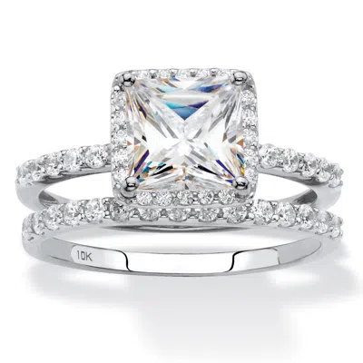 Palm Beach Jewelry 1.97 Cttw. Solid 10k White Gold Square Cubic Zirconia 2-piece Wedding Ring Set