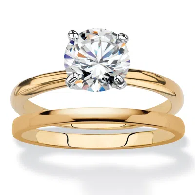 Palm Beach Jewelry 2 Cttw. Cubic Zirconia 18k Gold-plated 2-piece Solitaire Wedding Ring Set In White