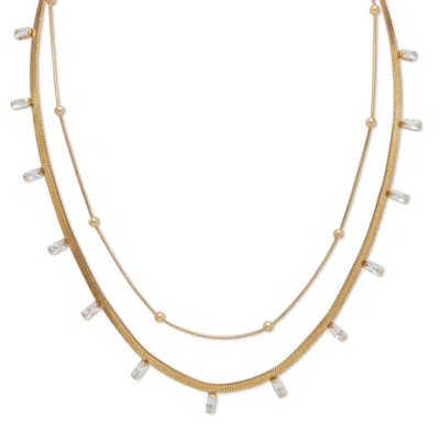 Palm Beach Jewelry 2-pair Gold Ion-plated Stainless Steel Crystal Necklace Set 15.5 Inch
