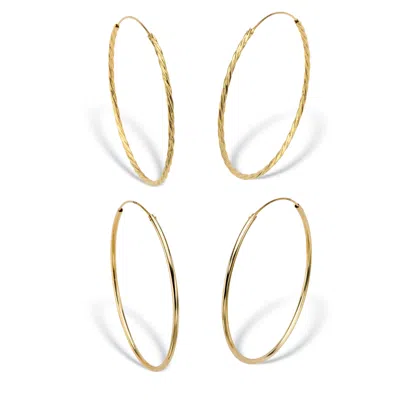 Palm Beach Jewelry 2-pair Set 18k Yellow Gold-plated Sterling Silver Eternity Hoop Earrings 2 1/4"