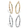 Palm Beach Jewelry 2 Pair Twisted Hoop Earring Set Silver & 18k Gold Plated Silver 1 1/4" Diameter
