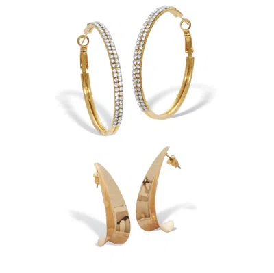 Palm Beach Jewelry 2-pair Yellow Gold Ion-plated Stainless Steel Hoop Earrings In White