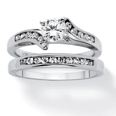 Palm Beach Jewelry 2 Piece 1 Tcw Cubic Zirconia Bridal Ring Set In .925 Sterling Silver In White