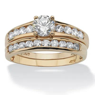 Palm Beach Jewelry 2 Piece 1.06 Tcw Round Cubic Zirconia Bridal Ring Set In 10k Gold In White