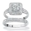 Palm Beach Jewelry 2 Piece 1.67 Tcw Cz Halo Bridal Ring Set In Platinum-plated Sterling Silver In White