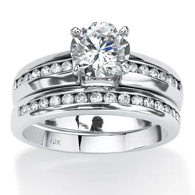 Palm Beach Jewelry 2 Piece 1.91 Tcw Round Cubic Zirconia Bridal Ring Set In Solid 10k White Gold