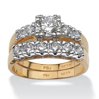 Palm Beach Jewelry 2 Piece 2.23 Tcw Round Cubic Zirconia Bridal Ring Set In 18k Gold-plated In White
