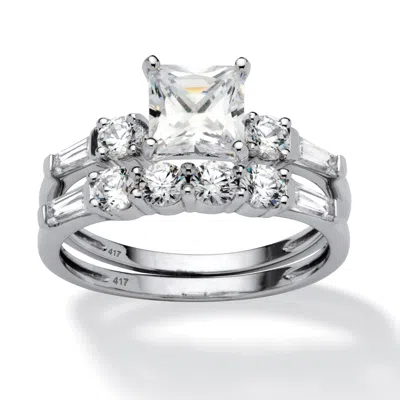 Palm Beach Jewelry 2 Piece 2.52 Tcw Princess-cut Cubic Zirconia Bridal Ring Set In 10k White Gold