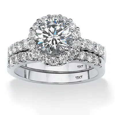 Palm Beach Jewelry 2 Piece 2.72 Tcw Round Cubic Zirconia Halo Bridal Ring Set In 10k White Gold