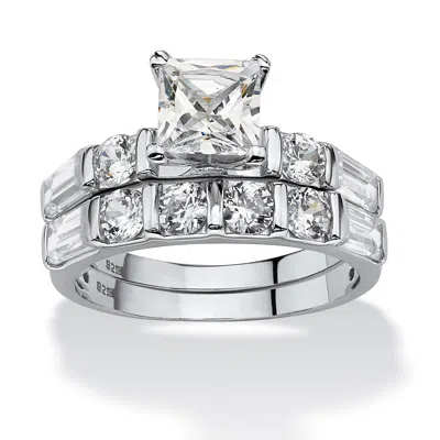 Palm Beach Jewelry 2 Piece 3.46 Tcw Cz Bridal Ring Set In Platinum-plated Sterling Silver In White
