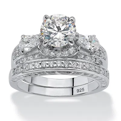 Palm Beach Jewelry 2 Piece 3.47 Tcw Cz Bridal Set In Platinum-plated Sterling Silver In White