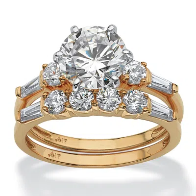 Palm Beach Jewelry 2 Piece 3.60 Tcw Round Cubic Zirconia Bridal Ring Set In Solid 10k Gold In White
