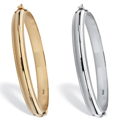 Palm Beach Jewelry 2 Piece Beaded Edge Bracelet Set Silver & Gold Plated Silver 7.75" Length