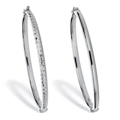 Palm Beach Jewelry 2 Piece Hammered & Polished Hinged Bracelet Set Sterling Silver 7.75" In White