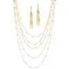Palm Beach Jewelry 2 Piece Multi-chain Beaded Station Necklace And Drop Earrings Set Goldtone