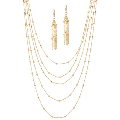 Palm Beach Jewelry 2 Piece Multi-chain Beaded Station Necklace And Drop Earrings Set Goldtone