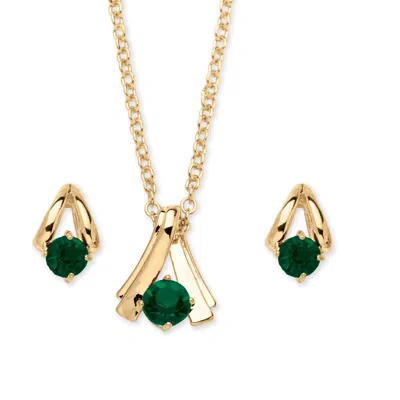 Palm Beach Jewelry 2 Piece Round Birthstone Necklace And Earrings Set In Yellow Goldtone In Green