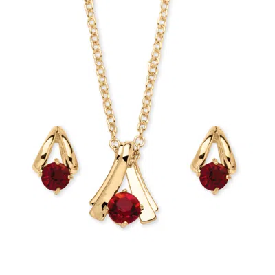 Palm Beach Jewelry 2 Piece Round Birthstone Necklace And Earrings Set In Yellow Goldtone In Red