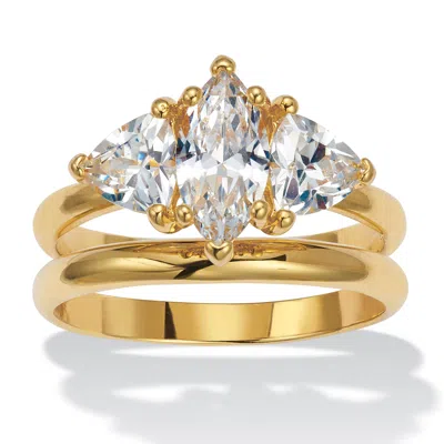 Palm Beach Jewelry 2 Tcw Marquise Cubic Zirconia 14k Yellow Gold-plated Bridal Ring Set In White