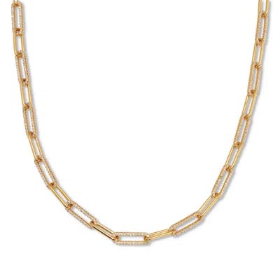 Palm Beach Jewelry 2 Tcw Round Cubic Zirconia 18k Yellow Gold-plated Paperclip Necklace 18 Inch In White