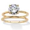 Palm Beach Jewelry 2 Tcw Solid 10k Yellow Gold Cubic Zirconia 2-piece Solitaire Wedding Ring Set In White