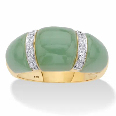 Palm Beach Jewelry .20 Cttw. Genuine Green Jade And White Topaz Gold-plated Silver Dome Ring