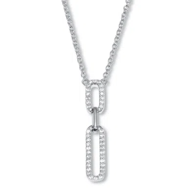 Palm Beach Jewelry .20 Tcw Round Cubic Zirconia Silvertone Paperclip Drop Necklace 18-inch