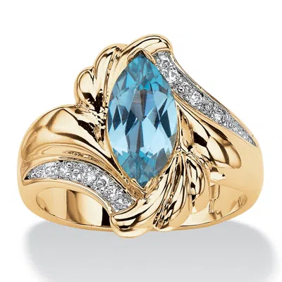 Palm Beach Jewelry 2.05 Tcw Marquise-cut Aqua Cubic Zirconia Gold-plated Bypass Cocktail Ring In Blue