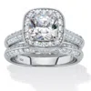 Palm Beach Jewelry 2.08 Tcw Cubic Zirconia Platinum-plated Silver 2-piece Halo Bridal Ring Set In White