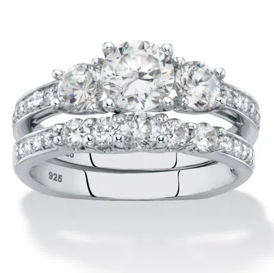 Palm Beach Jewelry 2.09 Tcw Cz .925 Silver 2-pc. Wedding Ring Set In White