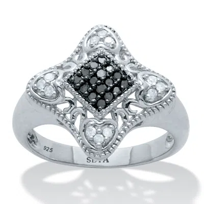 Palm Beach Jewelry .21 Tcw Black And White Diamond Sterling Silver Vintage-inspired Diamond Ring