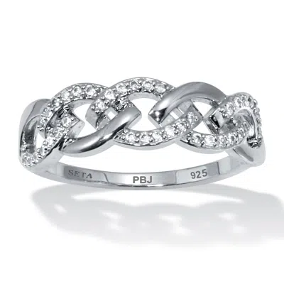 Palm Beach Jewelry .21 Tcw Round Cubic Zirconia Platinum-plated Sterling Silver Oval Link Ring In White