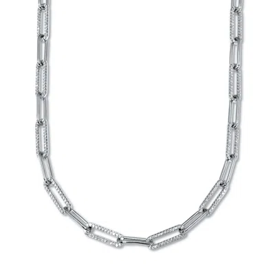 Palm Beach Jewelry 2.13 Tcw Round Cubic Zirconia Silvertone Paperclip Necklace 18-inch