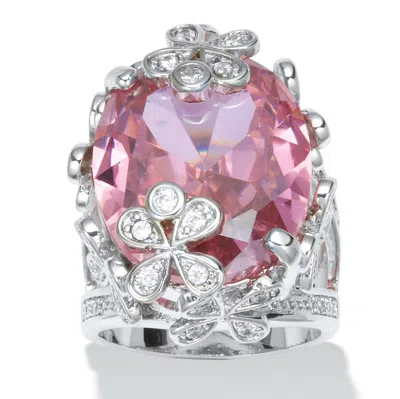 Palm Beach Jewelry 21.43 Tcw Oval-cut Pink Cubic Zirconia Butterfly And Flower Ring In Silvertone