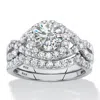 Palm Beach Jewelry 2.18 Cttw. 2-piece Round Platinum-plated Silver Cubic Zirconia Wedding Ring Set In White