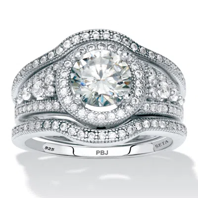 Palm Beach Jewelry 2.18 Tcw Cz Platinum-plated Sterling Silver Ring In White