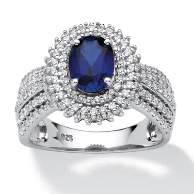 Palm Beach Jewelry 2.18 Tcw Oval-cut Blue Sapphire Platinum-plated Sterling Silver Halo Ring