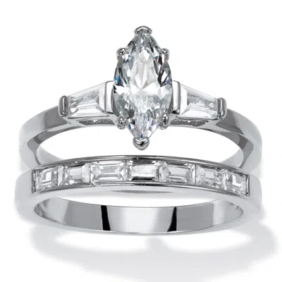 Palm Beach Jewelry 2.2 Tcw Marquise Cubic Zirconia Platinum-plated Bridal Ring Set In White