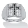 Palm Beach Jewelry .22 Tcw Men's Round Black Spinel And Cz Sterling Silver Cross Ring