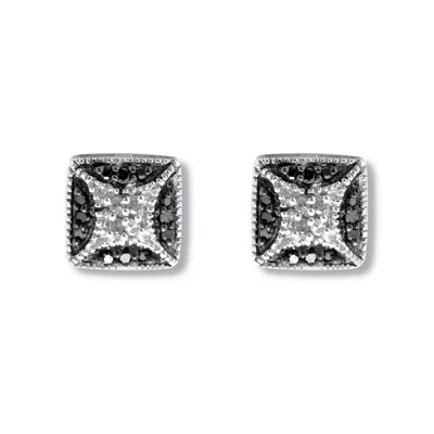Palm Beach Jewelry .22 Tcw Sterling Silver Square Black And White Diamond Stud Earrings (3/10 Inch)