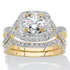 Palm Beach Jewelry 2.20 Cttw. Cubic Zirconia 14k Gold-plated Sterling Silver Halo Wedding Ring Set In White
