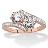 Palm Beach Jewelry 2.20 Cttw. Rose Gold-plated .925 Silver Round Cubic Zirconia 2-stone Bypass Ring In White