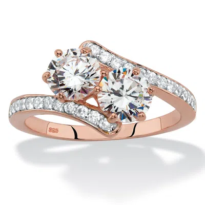 Palm Beach Jewelry 2.20 Cttw. Rose Gold-plated .925 Silver Round Cubic Zirconia 2-stone Bypass Ring In White