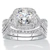 Palm Beach Jewelry 2.20 Tcw Cz Two-piece Halo Bridal Ring Set In Platinum-plated Sterling Silver In White