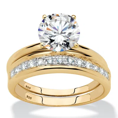 Palm Beach Jewelry 2.20 Tcw Gold-plated Silver Cz Bridal Ring Set In Yellow