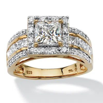 Palm Beach Jewelry 2.20 Tcw Princess-cut Cz Square Halo Ring 18k Gold-plated Sterling Silver In White