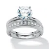 Palm Beach Jewelry 2.20 Tcw Round Cubic Zirconia Platinum-plated Sterling Silver Bridal Ring Set In White