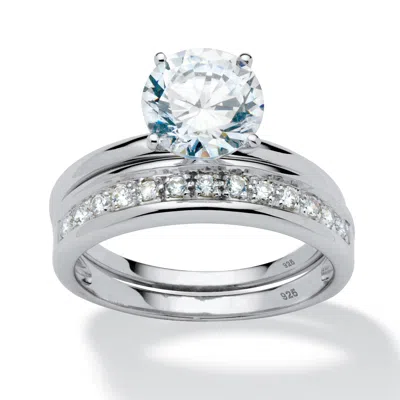 Palm Beach Jewelry 2.20 Tcw Round Cubic Zirconia Platinum-plated Sterling Silver Bridal Ring Set In White