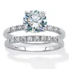 Palm Beach Jewelry 2.21 Cttw. Round Cubic Zirconia Platinum Over Silver 2 Piece Bridal Ring Set