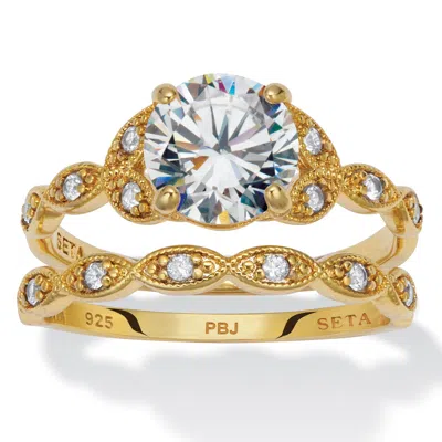Palm Beach Jewelry 2.21 Tcw Round Cubic Zirconia 14k Gold-plated Sterling Silver Bridal Ring Set In White